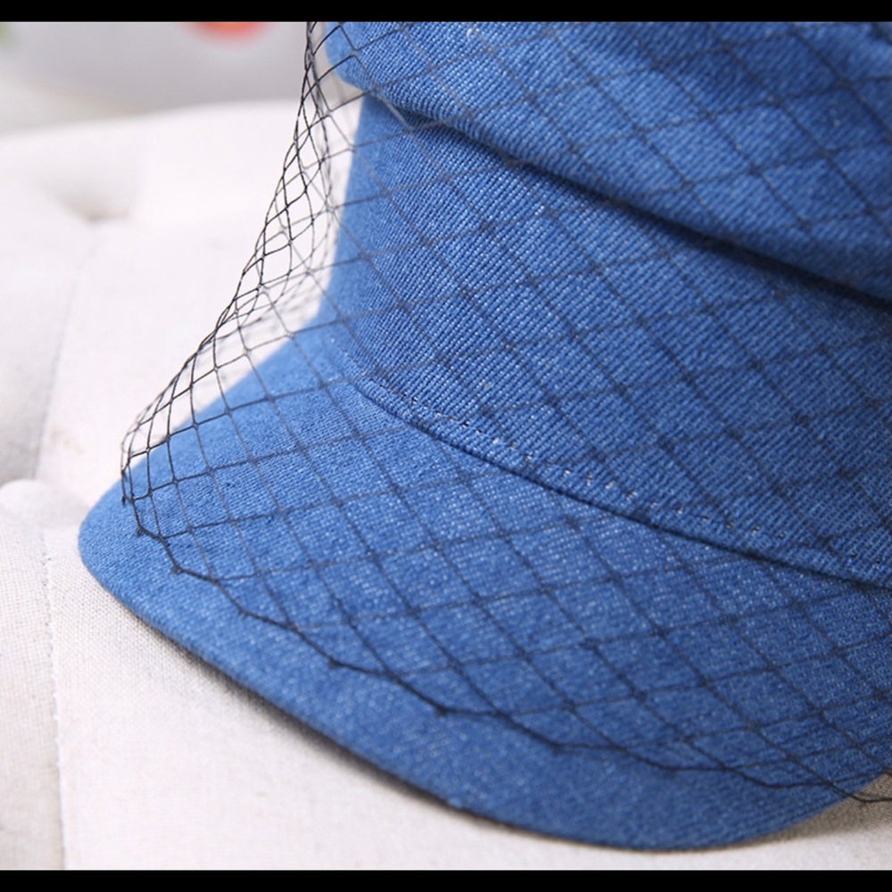 Quality Cotton Denim Navy Hat with black veil net contrast - Picture 4 of 6
